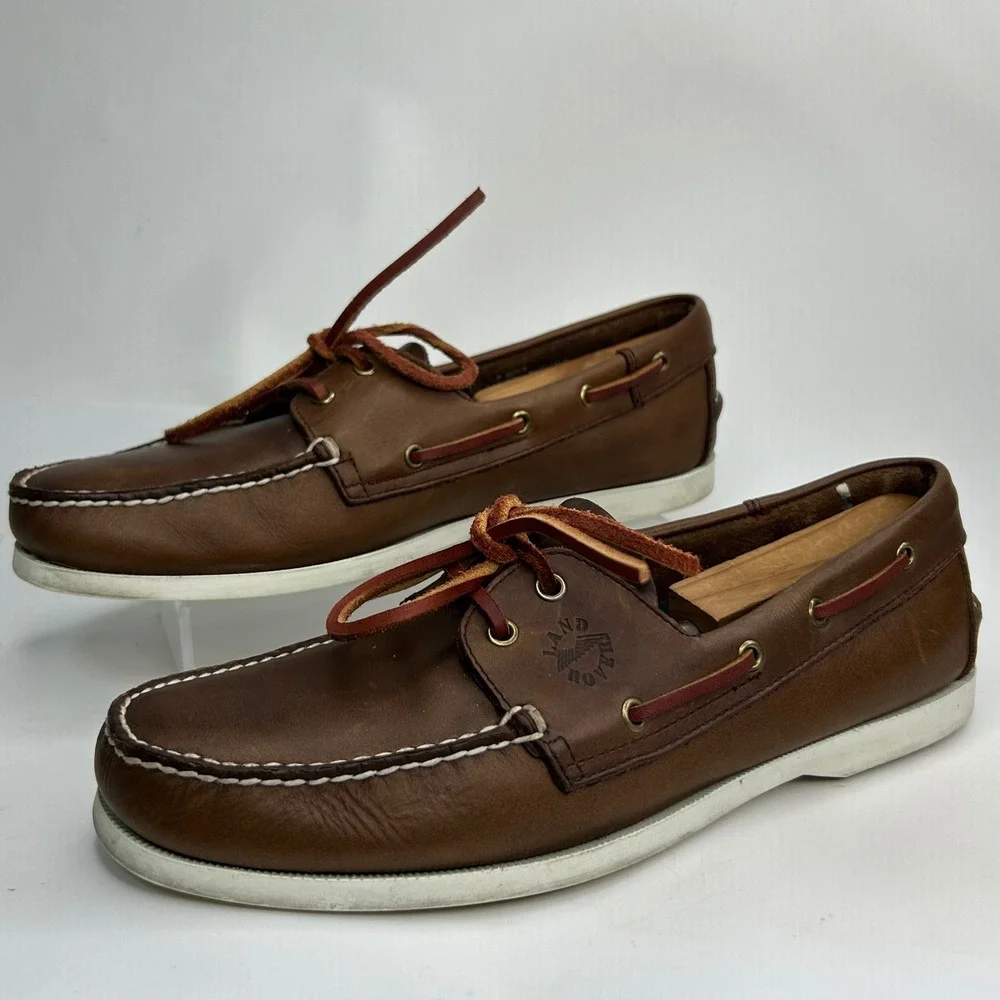 Land Rover Mens 10 Brown Leather Boat Shoes‎ Genuine Hand-sewn Deck Nautical